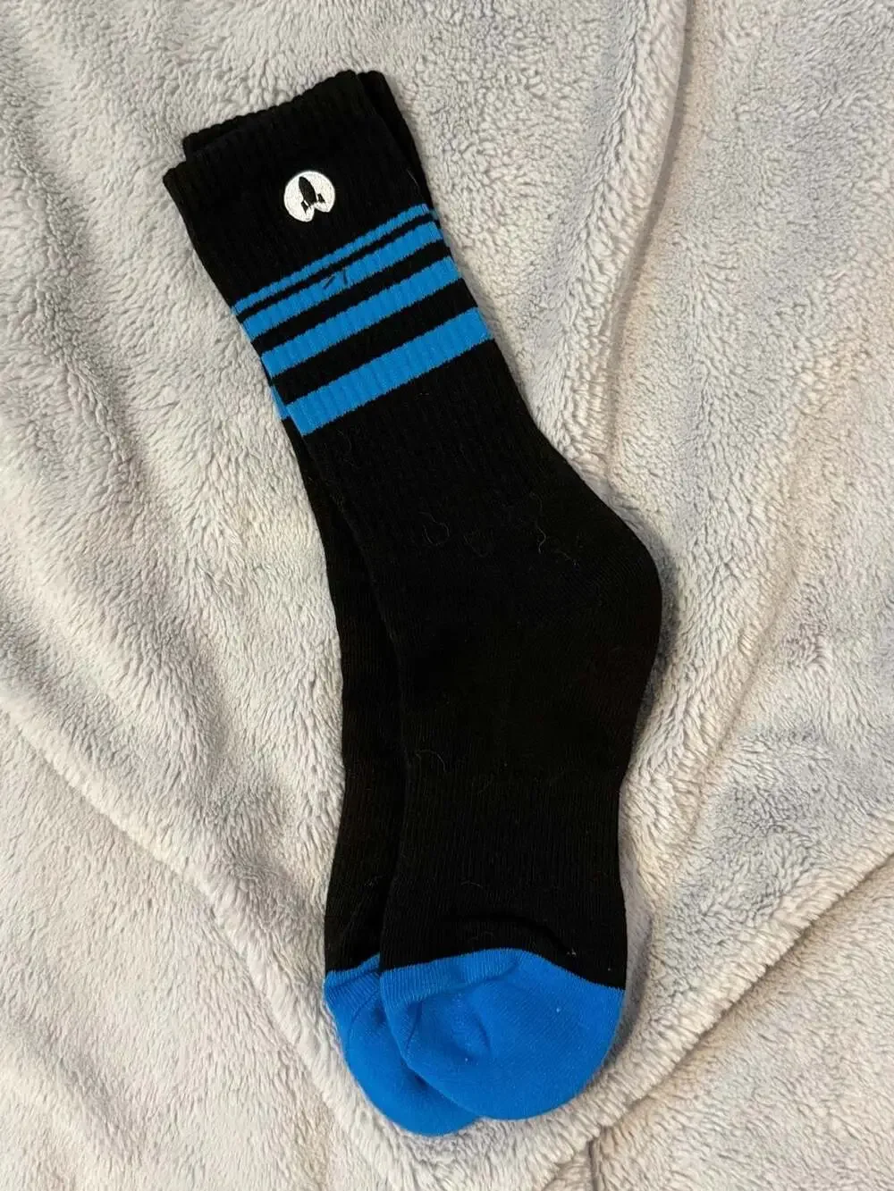 Black and Sky Blue Athletic Gym Socks with rocket embroidery